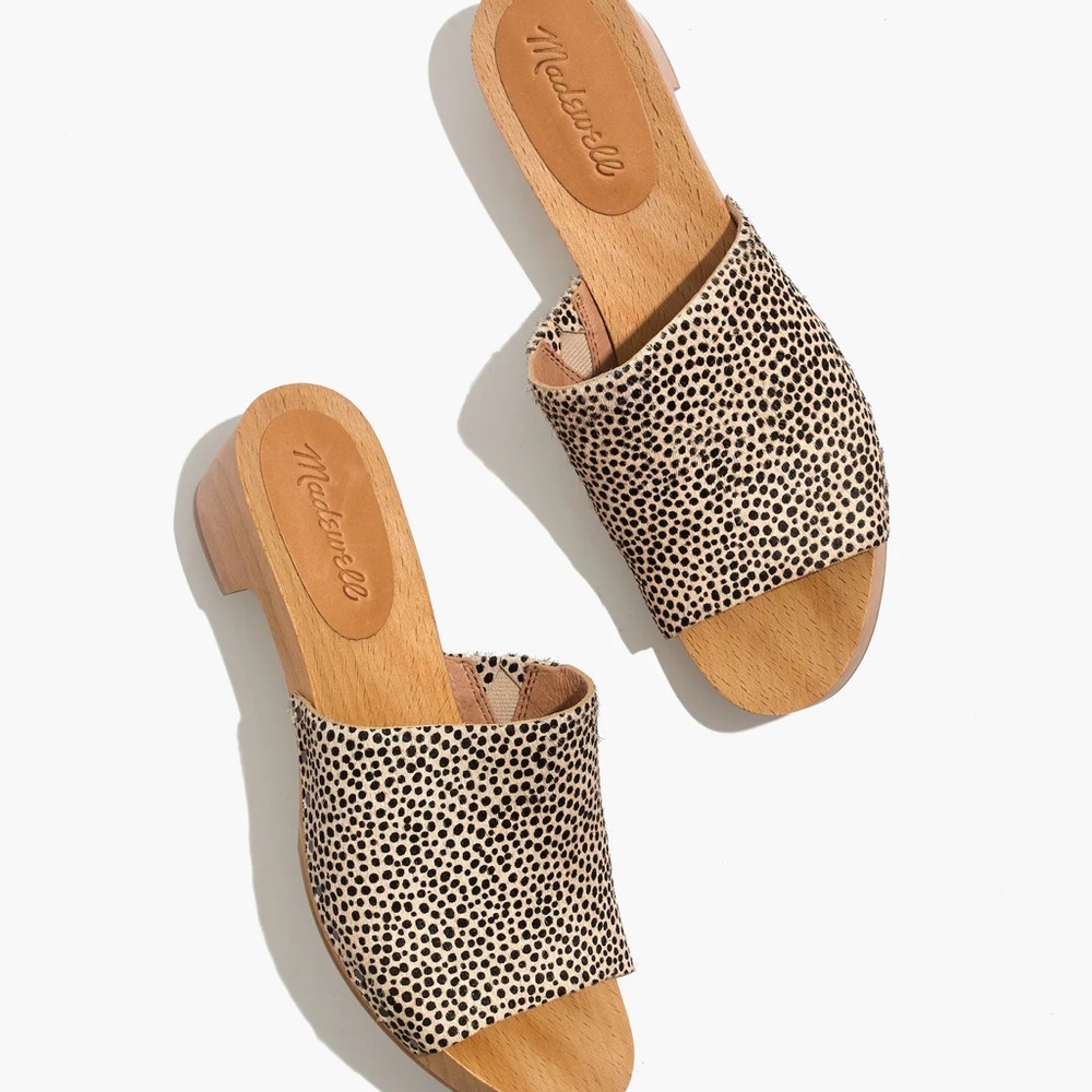 The Evelyn Slide Clog in Spotted Calf Hair